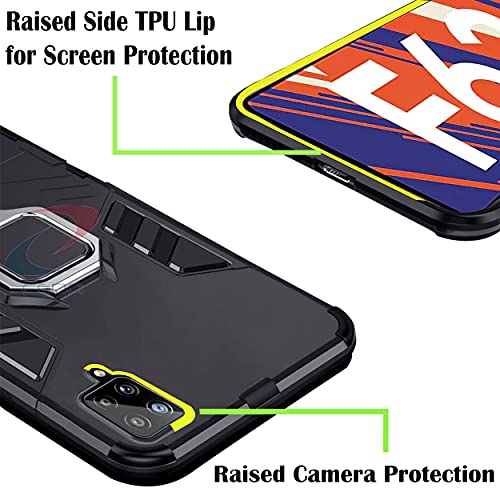 Image of CEDO Kickstand Cover for Samsung Galaxy F62 (4G) Rugged Case | Built-in Stand Rotating Ring Holder | Military Grade Armor Bumper Back Cover (Black)