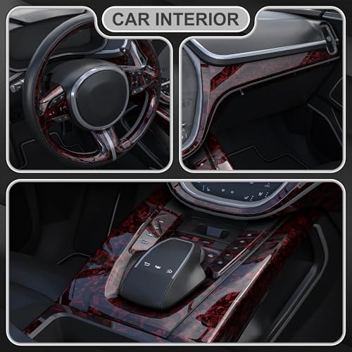 Image of LYPUMSO Forged Carbon Fiber Vinyl Wrap, Gloss Red Car Vinyl Wrap Roll with 2PCS Installation Tool Kits, Self-Adhesive DIY Decal Sticker Film Sheet for Auto Motorcycle with Air Release (1ft x3.5ft)