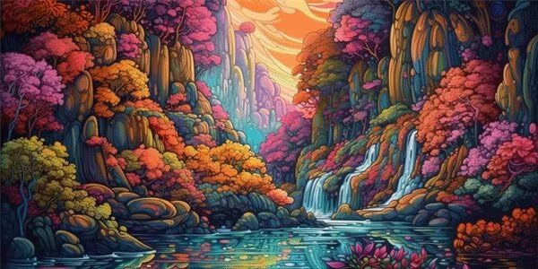 Peinture diamant coucher de soleil pour décorer le salon canapé grand format panoramique 40x120