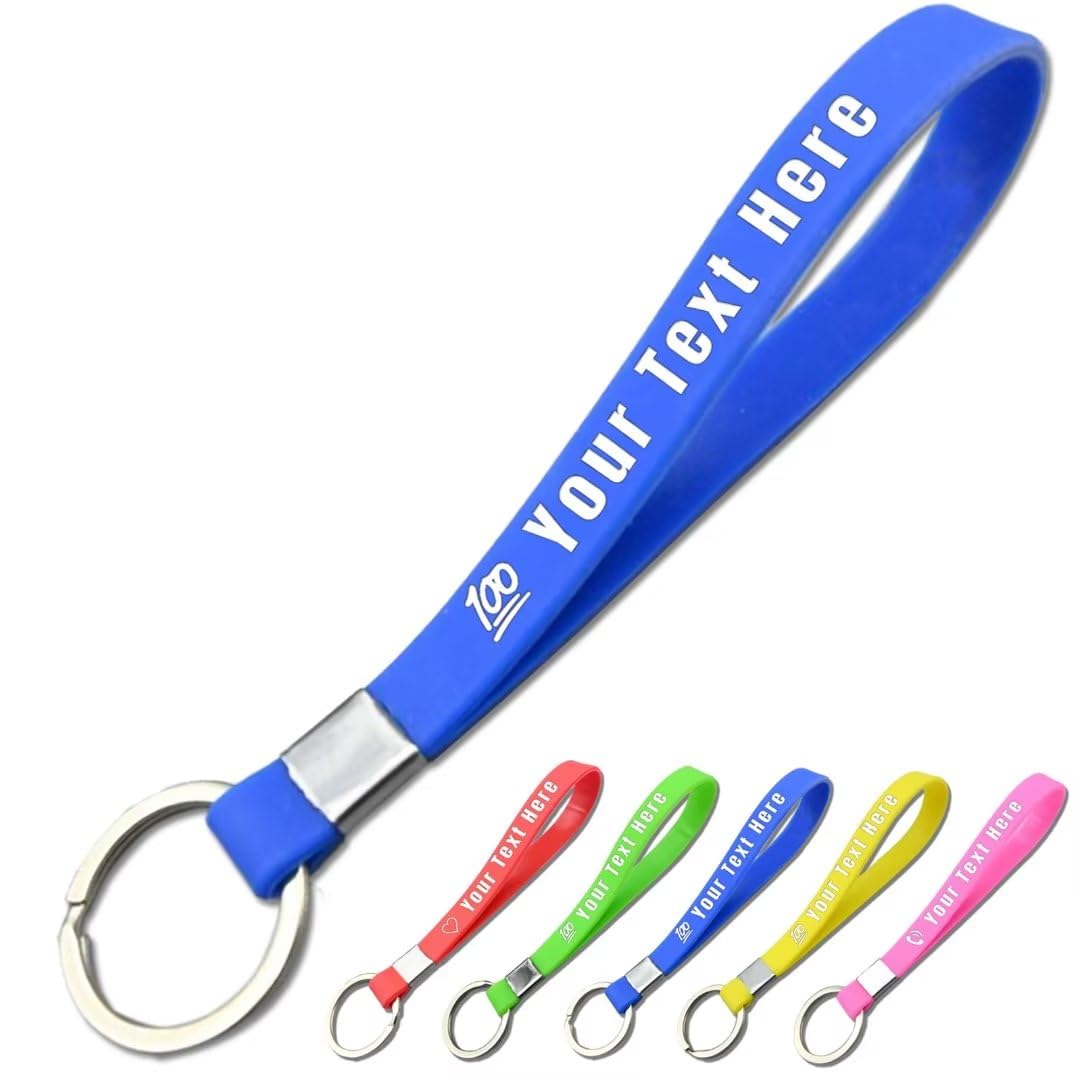 1pc to 500pcs Keychains, Customiz Silicone Bulk Keychains with Engraved Name and Logo, Personalized Rubber Keyrings for Party Favors, Blue