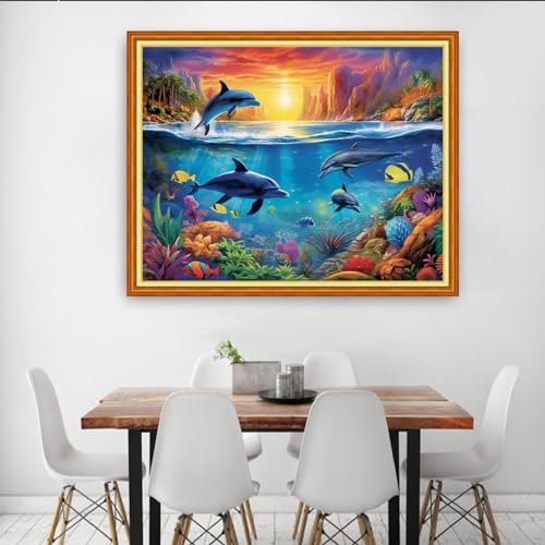 Image of Dooxvey Cross Stitch Kits for Adults Beginners - Full Range of Stamped Kits - 11CT Cross Stitch Patterns - Underwater World - 16x20 inch