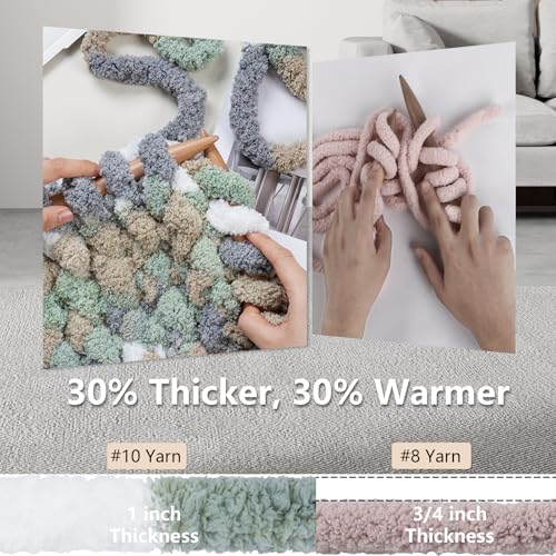 Image of Cozyful Chunky Yarn for Hand Knitting - #10 Chunky Chenille Blanket Yarn, Jumbo Big Thick Chunky Yarns for Crocheting, Tie Dye Bulky Knit Yarns, 8 Skein (20 yds 8 oz Each Skein), Cream&Sage&Grey&Khaki