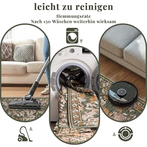 TOPICK Blume Fußmatte Waschbar Fussmatte Innen Kurzflor Retro Vintage Orange-Grün Romantisch Teppich 60x90cm Antibakterieller Faltbar rutschfest Türmatte für Haustür Küche Patio Flur Schlafzimmer