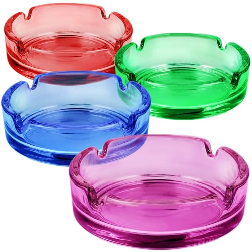com-four® 4X Aschenbecher aus Buntem Glas - farbige...