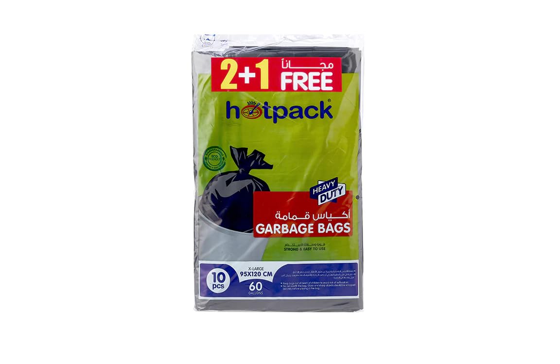 Disposable Strong & Bio-Degradable Heavy Duty Flat Garbage Bag X-Large 60 Gallon, 95x120cm, 30 Pieces, Pack of 2+1 Free Offer Pack