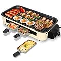 Electric Indoor Grill,2 in 1 Smokeless Indoor Grill for Kitchen with Grill Net & Non-Stick,Table Grill Non-Stick Grilling Plate,Portable Korean BBQ Grill with 3 Raclette Cheese Pans
