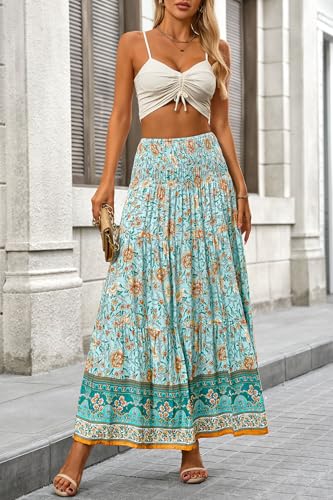 Image of CFLONGE Summer Maxi Skirts for Women 2026 Trendy Floral A Line Boho Skirt