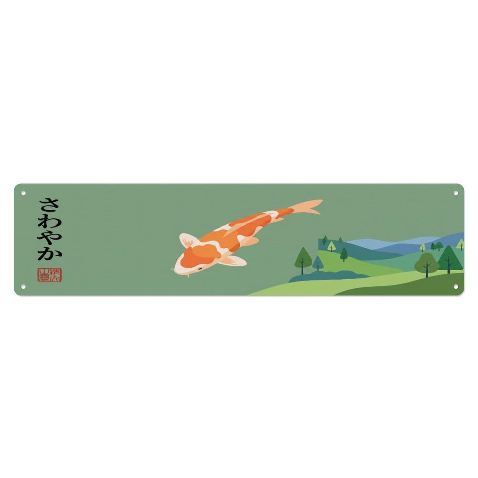 Olhnbad 4X16inch(10X40cm) Vintage Koi Fish Japanese Valley Metal Tin Sign