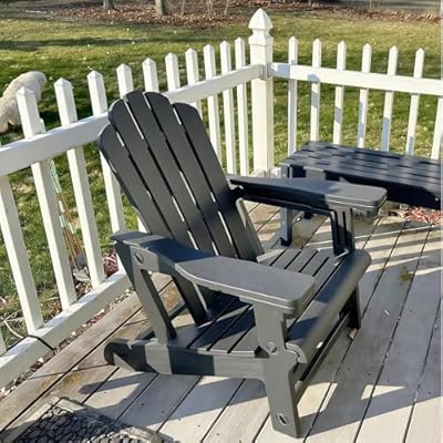 PURPLE LEAF Adirondack Chair with 24.6" Oversized Seat and Dual Cup Holders All Weather Wood-Like HDPE Outdoor Fire Pit Chair for Patio Garden Deck Backyard Porch, Gray
