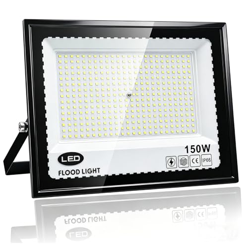 Tkdaksy Focos LED Exterior 150W, Blanco Frío 6500K Proyector LED Exterior, Resistente al Agua IP66 Foco Proyector Led, 15000LM para Jardines, Patios, Garajes, Azoteas, Terrazas, Aparcamientos, Plazas
