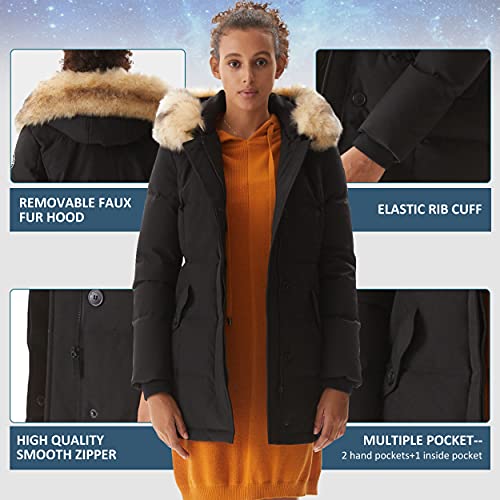 Women's Padded Jacket, Ladies Fur Hooded Thickened Vegan Down Long Parka Winter Outwear Warm Puffer Coat XS-XXL4