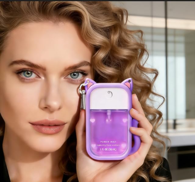 Portable Silicone Case Compatible with Touchland Hand Sanitizer 1 FL OZ / 30ML, Cute Cat-Shaped Case with 8 Charms and Keychain, Hand Sanitizer Spray Accessory, Gift for Women And Teens(Purple cat) - Image 6