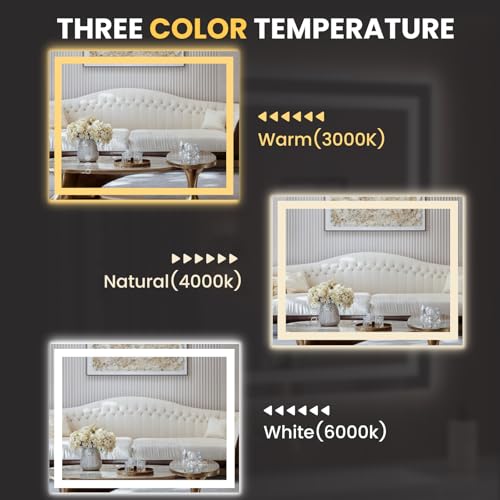 Image of LOAAO 50 inchx40 inch LED Bathroom Mirror with Lights, Anti-Fog, Dimmable, Backlit + Front Lit, Lighted Bathroom Vanity Mirror for Wall, Memory Function