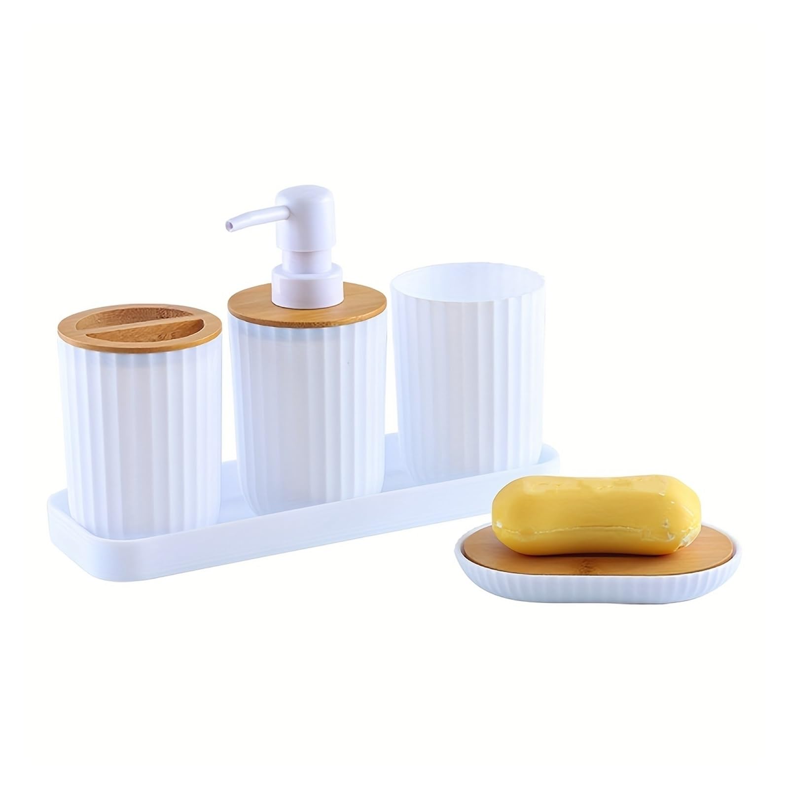 Bathroom Soap Dispenser Set Bathroom Accessories Set Soap Dispenser Bottle Dish Washroom Toothbrush Holder Cup Suit Lotion Rack 1set(White)