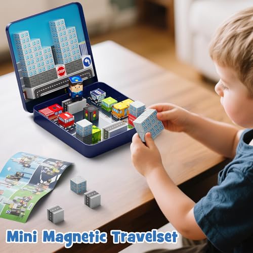 Image of City Traffic Magnetic Blocks Set,Child-Safe STEM Toys with Fully Encased Magnets Non-Toxic & Choking-Proof Travel Learning Gift for Ages 3-8 Car /Airplane Toddler Toy Birthday (49 PCS)