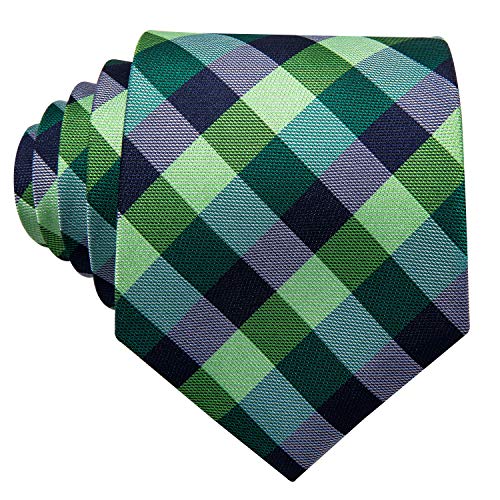 Image of Barry.Wang Designer Classic Ties for Men Set Formal Pocket Square Cufflink Check Plaid