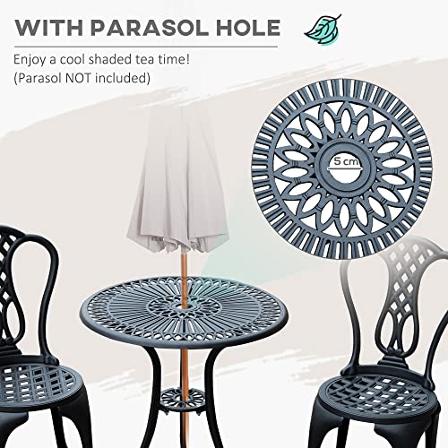 Outsunny 3 Piece Patio Cast Aluminium Bistro Set Garden Outdoor Furniture Table and Chairs Shabby Chic Style - Image 5