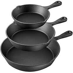 Sartenes Para Cocina Profesional MEETOZ Juego de sartenes de hierro fundido de 3 piezas de hierro fundido antiadherente, juego de utensilios de cocina profesionales de calidad de chef de restaurante, 6, 8, 10 pulgadas, ideal para