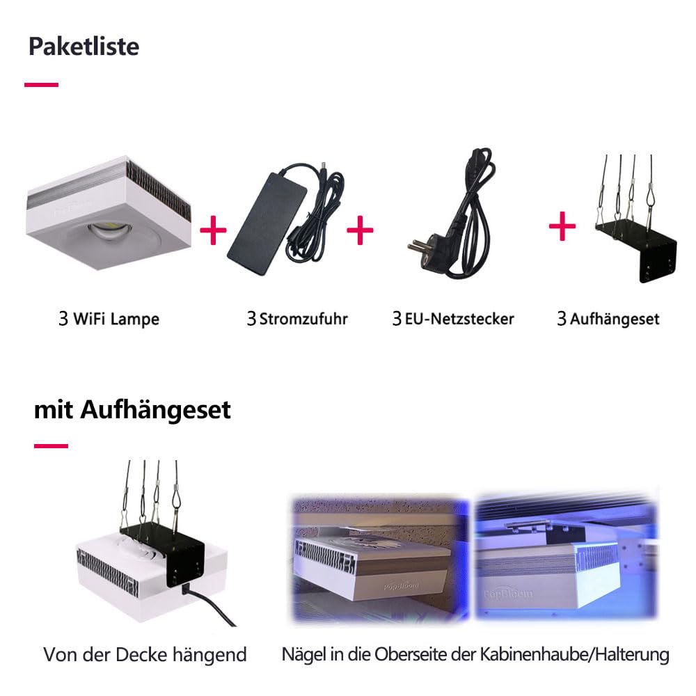 PopBloom 3 Stück RL90 WiFi led lampe aquarium aquariumbeleuchtung led aquarium beleuchtung Pflanzenaquariumleuchten für 150cm 5ft Süßwasser Pflanzte Aquarien