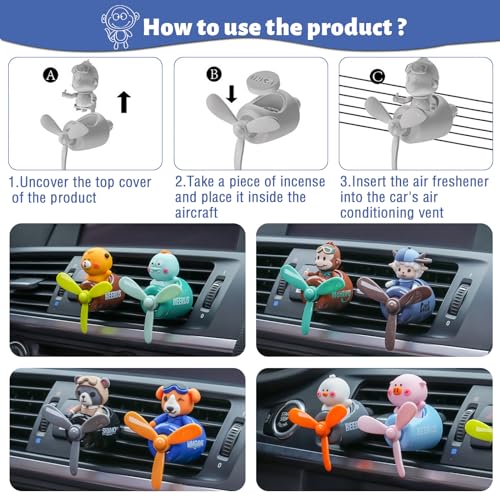 Image of Pilot Car Air Freshener, Cute Bear Car Vent Clip Air Freshener with 4 Fragrant Tablets Automotive Air Outlet Fan Diffuser, Automotive Interiors Vent Decoration (Pilot Bear)