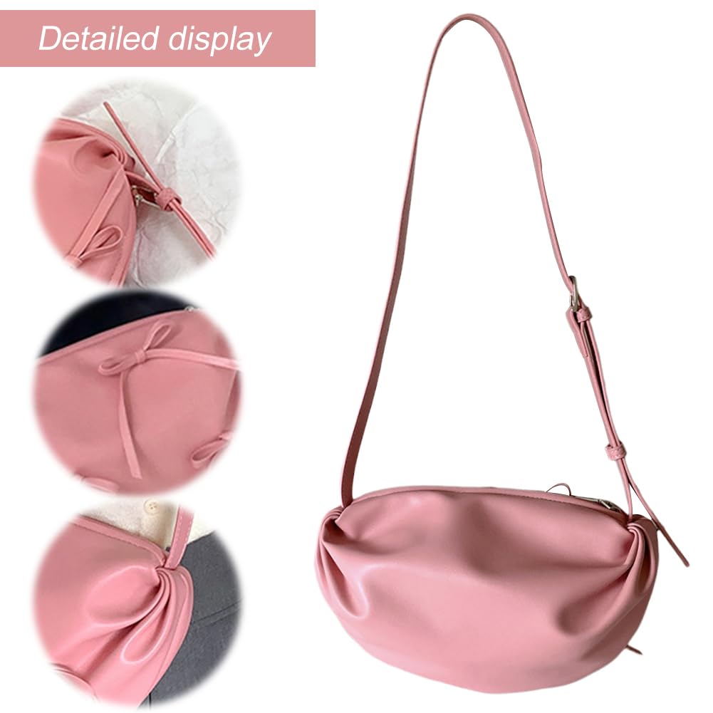 Bolso de mano plisado de moda en color sólido con lazo para mujer, de piel sintética
