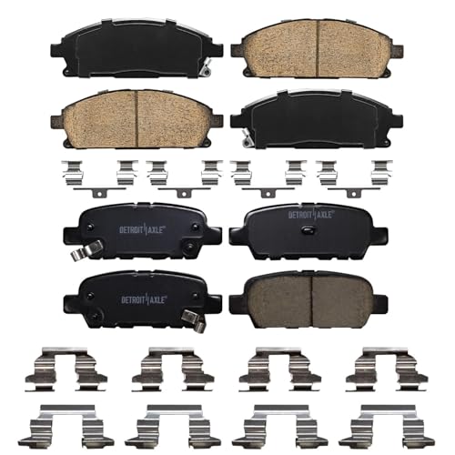 Image of Detroit Axle - Brake Pads for 2004-2017 Nissan Quest, 2005-2006 X-Trail | Front and Rear Ceramic Brake Pads w /Hardware 2007 2008 2009 2011 2012 2013 2014 2015 2016 Replacement