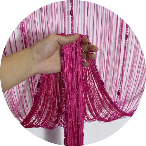 ave split 100cmX200cm Decorative Door String Curtain Beads Wall Panel Fringe Window Room Divider Blind for Wedding Coffee House Parts Door Divider Beads Tassel Screen Decoration (Rose red 25)