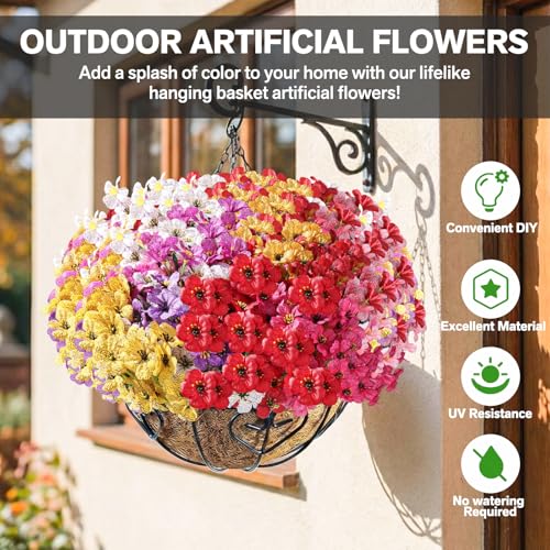 Powbrace 22 Bundles Artificial Flowers Outdoor, Faux Silk Flowers for Outdoors Outside Front Porch Hanging Planter Window Box Garden Decoration(Multi-Colour) image 8