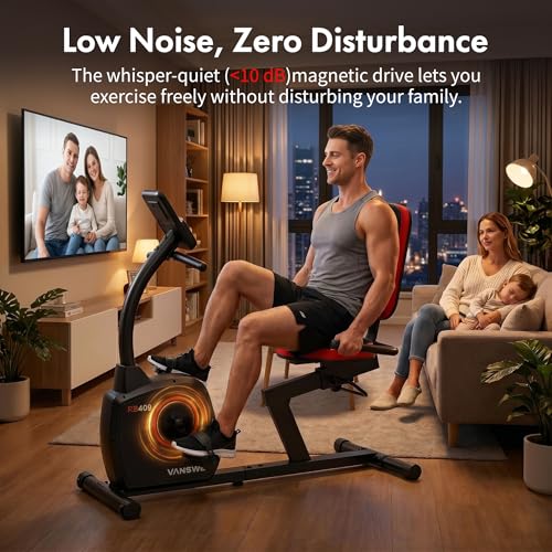 Image of VANSWE Recumbent Exercise Bike for Home Seniors with 380 LB Weight Capacity | Stationary Bike with 16-Level Magnetic Resistance, Bluetooth App Connectivity, Whisper Quiet(<10DB), Back-lit LED Display