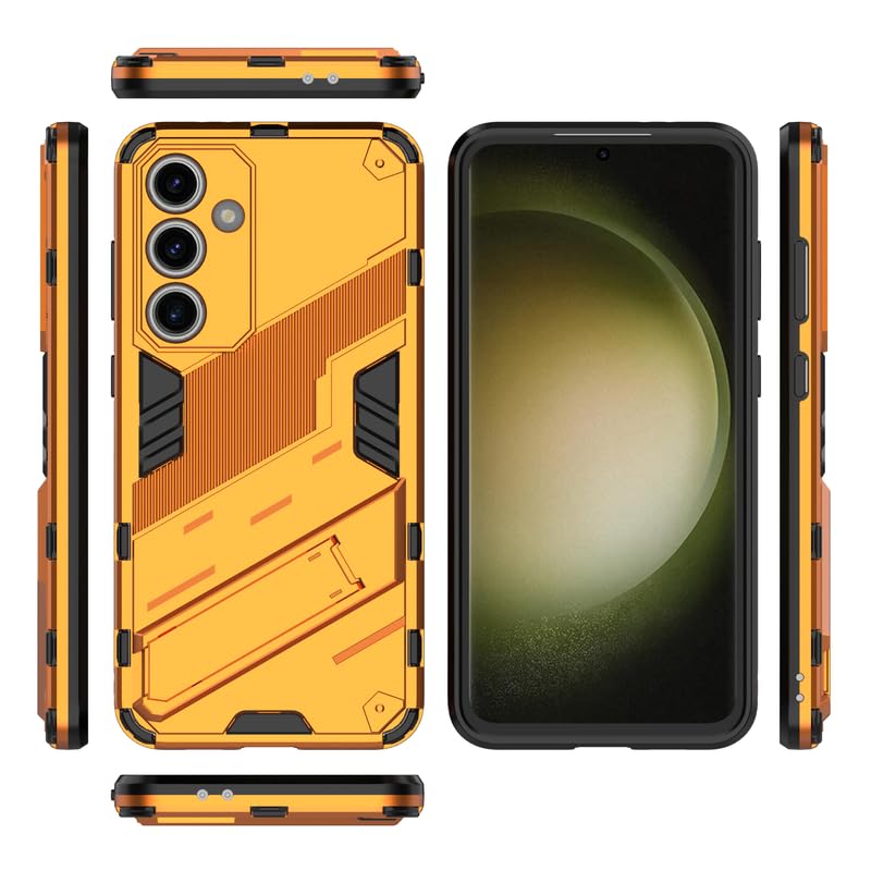 Image of Casodon Rugged Hard Back Case Cover for Samsung Galaxy S24 FE - Military-Grade Armor with Screen & Camera Guard, Dual-Layer Shockproof Design, Raised Edges, and Built-in Kickstand - Pumpkin Orange