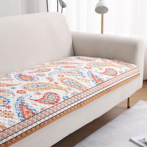 Image of HOKIPO 'LiefNest' Printed Holland Velvet Sofa Cover Mat with Foam Filling for 1 /2 /3 Seater & L-Shape Sofa. Make Your Own Sofa Cover Set, Mat Size: 60(L) cm, Paisley Multicolor (IN-821-D8)