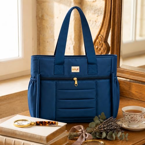 Image of LX LEKHX Tote Bag for Women | Lightweight Shoulder Handbag with 2 Main Zip Compartments & Multiple Pockets | Water Resistant Polyester Fabric | Office, Travel & Daily Use