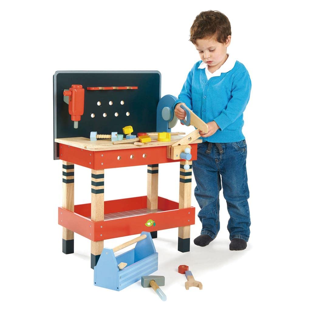 Banco de herramientas de hojas tiernas - Juego de herramientas de construcción de 18 piezas fabricado con materiales de primera calidad y artesanía - Crea interés en bricolaje y 3
