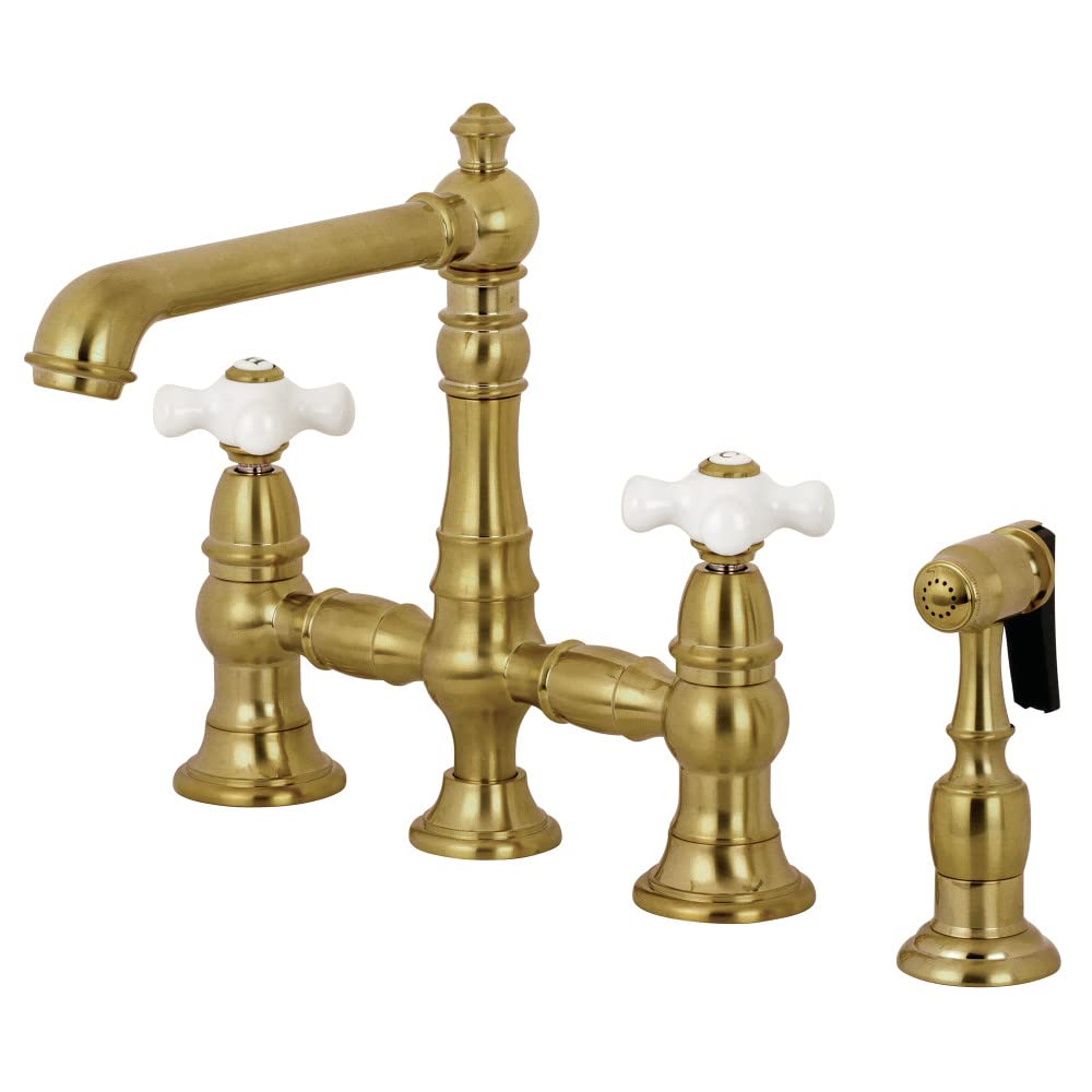 Kingston Brass KS7277PXBS Grifo de Cocina Puente de 8 Pulgadas con pulverizador, Latón Satinado