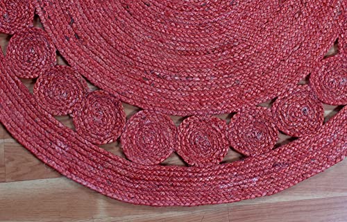 Tapis jute tressé main rouge design géométrique pour intérieur convivial