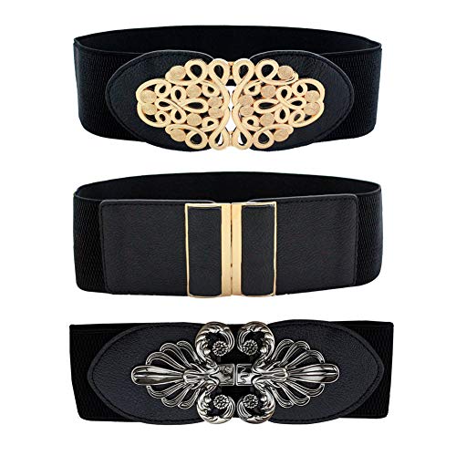 OuLi Store® Lot de 3PCS Ceinture Femme Fine Métalliques Élastique Chaîne Extensible Ceinture de Feuille pour Robe Jeans Ceinture pour femme (Style 3-Lot 3) Cover