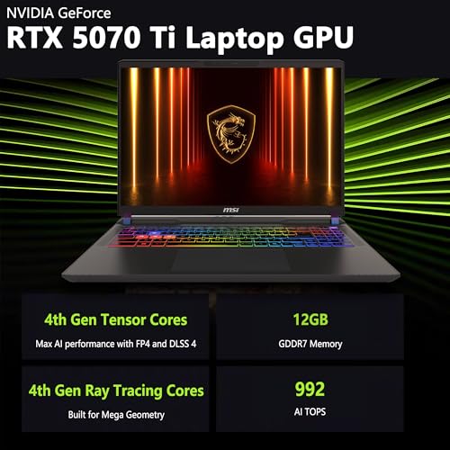 Image of msi Vector 16 HX AI Gaming Laptop | 16 inch QHD+ IPS 240Hz | Intel Core Ultra 7 255HX | 64GB DDR5 2TB SSD | GeForce RTX 5070 Ti (Up to 992 AI Tops) | RGB Backlit Thunderbolt 5 Win11 Pro w /DLCA Accessory