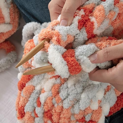 Image of MABOZOO Tie Dye Chunky Yarn for Crocheting 8 Pack,Fluffy Jumbo Chenille Yarn,Soft Plush Yarn Bulky,Giant Thick Fuzzy Yarn for Hand Knitting or Arm Knitting,Orange & Grey (26 yds,8 oz Each Skein)