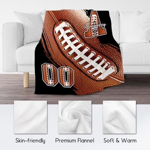 Custom Football Blanket, Soft Sport Throw Gifts with Name, Cozy Flannel Throw Blankets for Couch Sofa, 40"x50" Gift for Boys Girls
