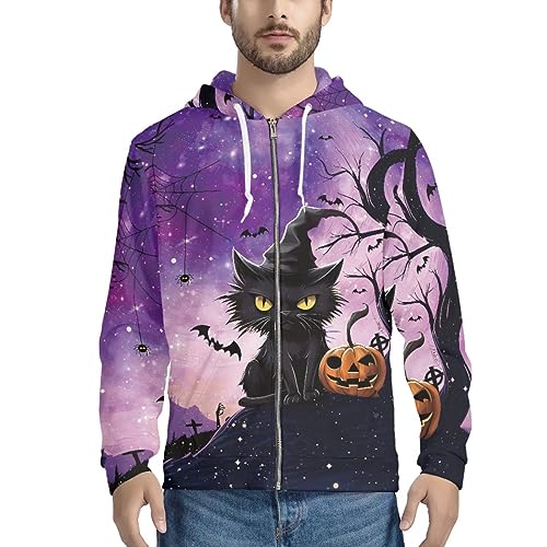 Mens Womens Halloween Print Long Sleeve Front Zipper Hoodies Sweatshirts3