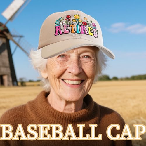 Image of Embroidered Retired Hat, Retirement Gifts, Adjustable Cotton Breathable Colorful Baseball Cap
