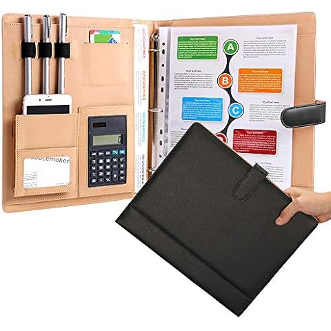 Designer Best Leather Portfolio Binder with Calculator Black 3 Ring Padfolio Business Folder Stylish Interview Portfolio Cover Case Cover