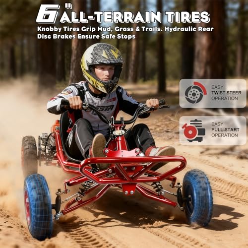 Image of Gas Powered Go Kart, 1700W Go Kart for Adults & Kids with Premium Steel Tubular Frame, 2 Stroke Off-Road Kart with 6'' Tires Featuring 2.5L Tank,Hydraulic /Rear Disc Brake, 25MPH