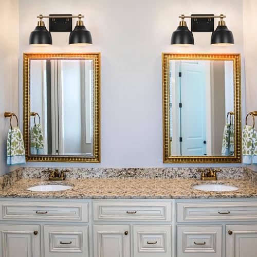 Image of KSANA Bathroom Light Fixtures, 2-Light Black Bathroom Vanity Lights with Gold Socket, 14.5'' Modern Farmhouse Bathroom Lighting Lights Over Mirror with Black Metal Shade