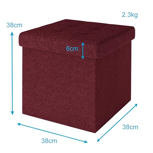 Siège en cube repose-pieds et coffre de rangement pliable tissu rouge - 4