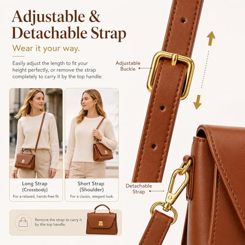 Image of Crossbody Bag for Women Shoulder Handbag PU Leather Satchel Purse with Top Handle Gold Turn Lock Adjustable Strap