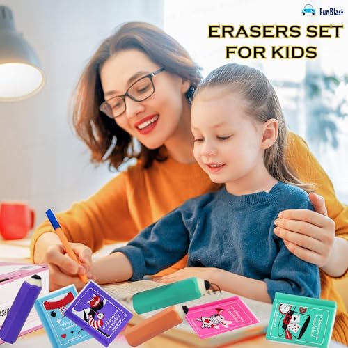 Image of FunBlast Mini Pencil and Book Shape Erasers Set For Kids - Multicolor, Rectangular, Rubber, Kawaii Eraser Set, Eraser, Multi-Color