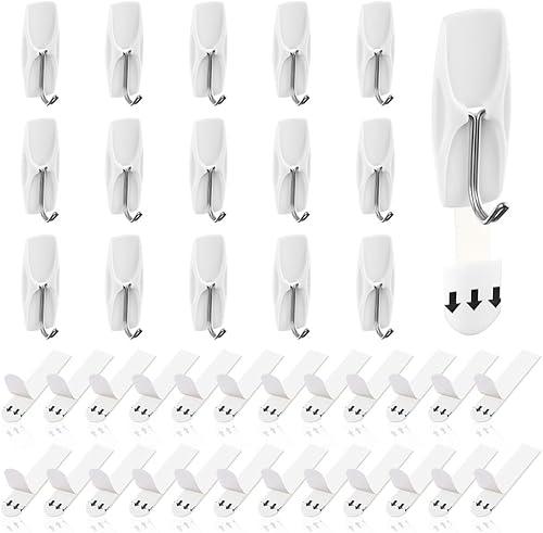 Ainiv Ganchos de palanca de alambre, 16 ganchos de pared blancos con 24 tiras adhesivas, ganchos de utilidad sin daños, ganchos para colgar sin