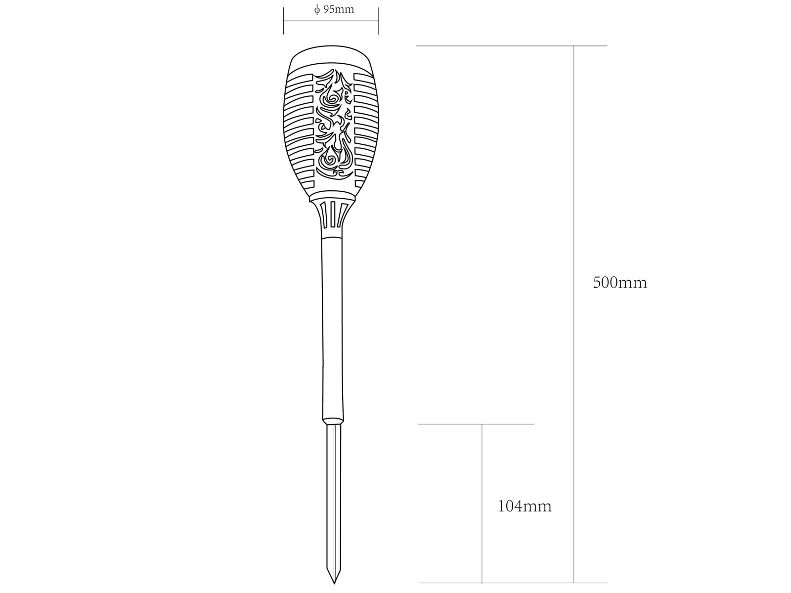Pochodnie solarne w zestawie 4 szt. z efektem płomienia, tworzywo sztuczne, czarne, wysokość 50 cm