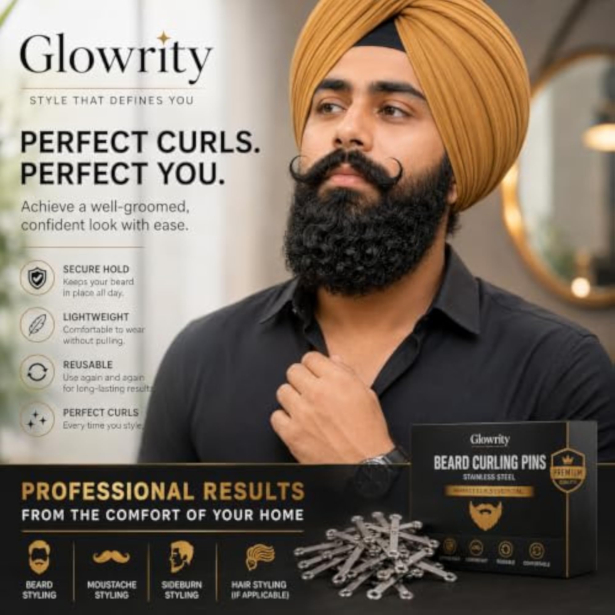 120 PCS Beard Hair Curling Pins for Men